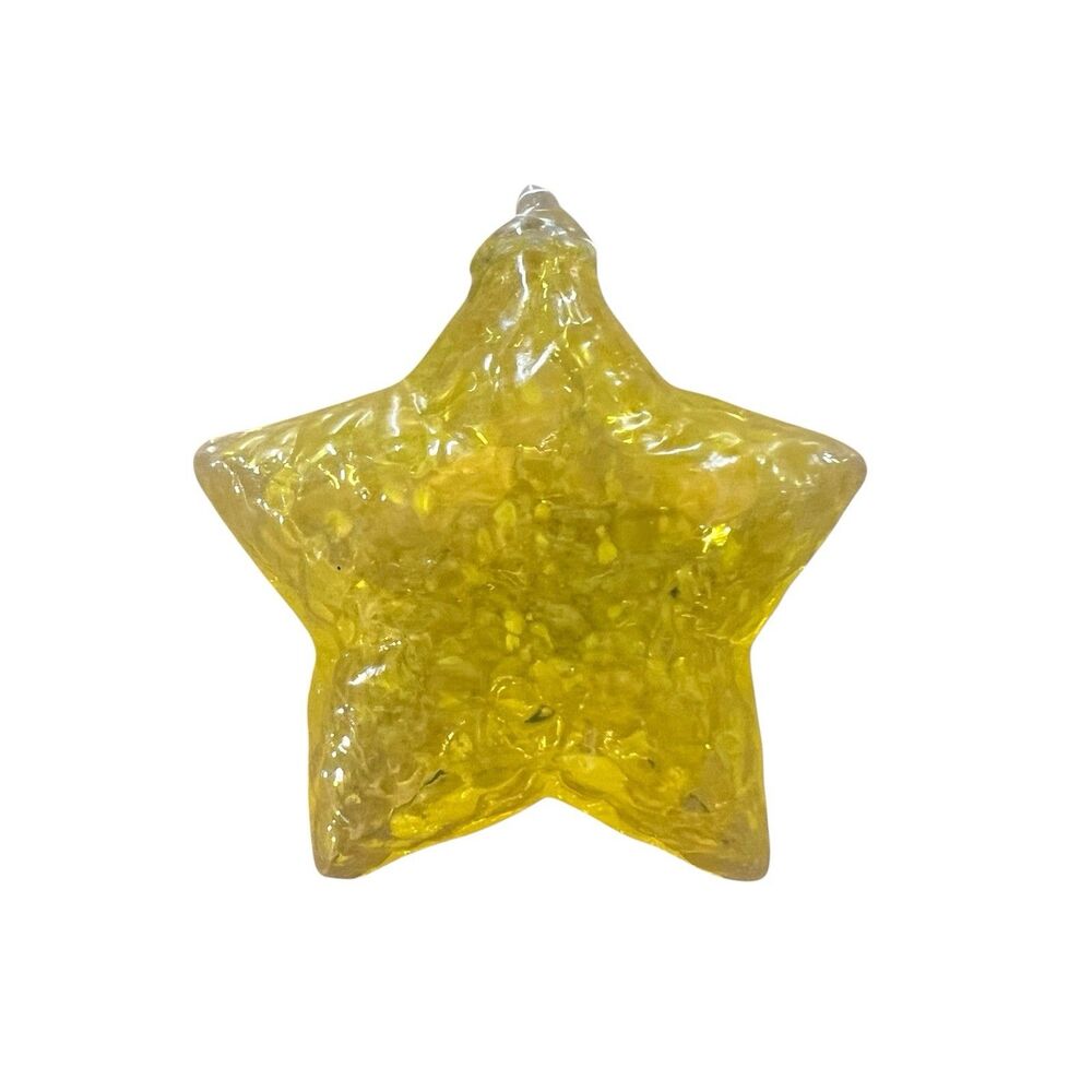 Vintage Art BlownGlass Star Suncatcher Ornament Yellow Thick Hanging 3D Starfish